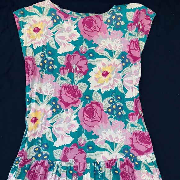 Vintage 80s Laura Ashley Dress Size Small Aqua Pastel Floral Cottagecore Cotton - Picture 1 of 11